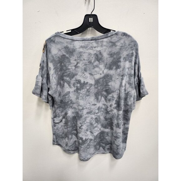7th Ray Womens Top Medium Gray Tie Dye Animal Print Detail Soft Knit Bell Sleeve - Picture 7 of 8